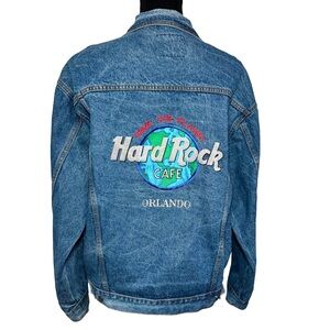 Vintage 90s Hard Rock Cafe Orlando Denim Jacket Embroidered Mens Large Trucker